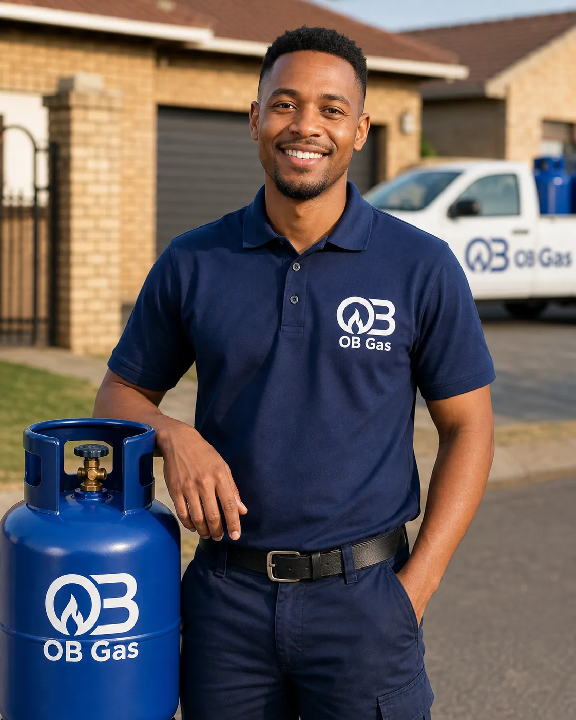 OB Gas delivery team member in branded navy uniform